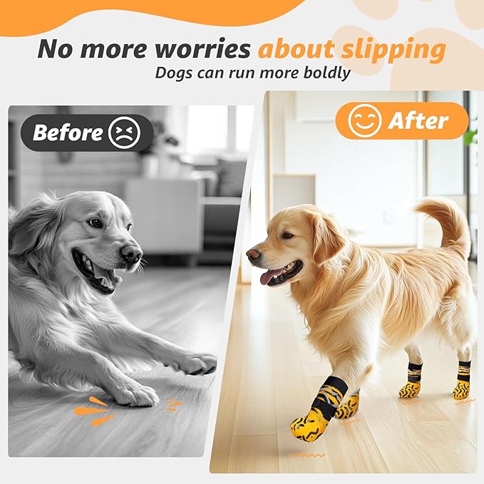 Reflective Dog Socks to Prevent Licking Paws, Dog Paw Protector, Hardwood Floors Anti Slip, Non Slip Dog Socks with Grippers, Dog Booties and Paw Protectors for Indoor Use X-Small