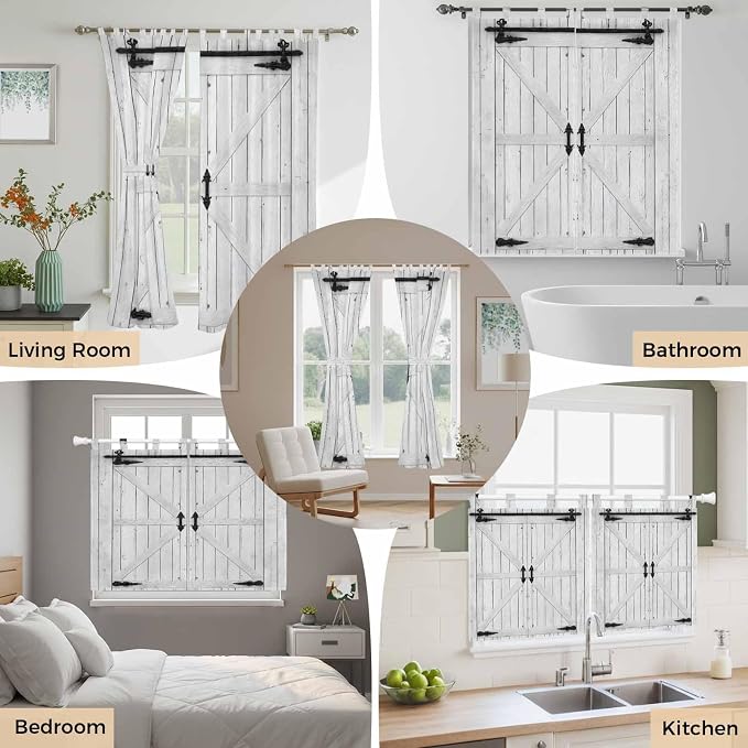 Farmhouse Wood Grain Bedroom Curtains 63 Inch Length, Window Curtains Tab Top