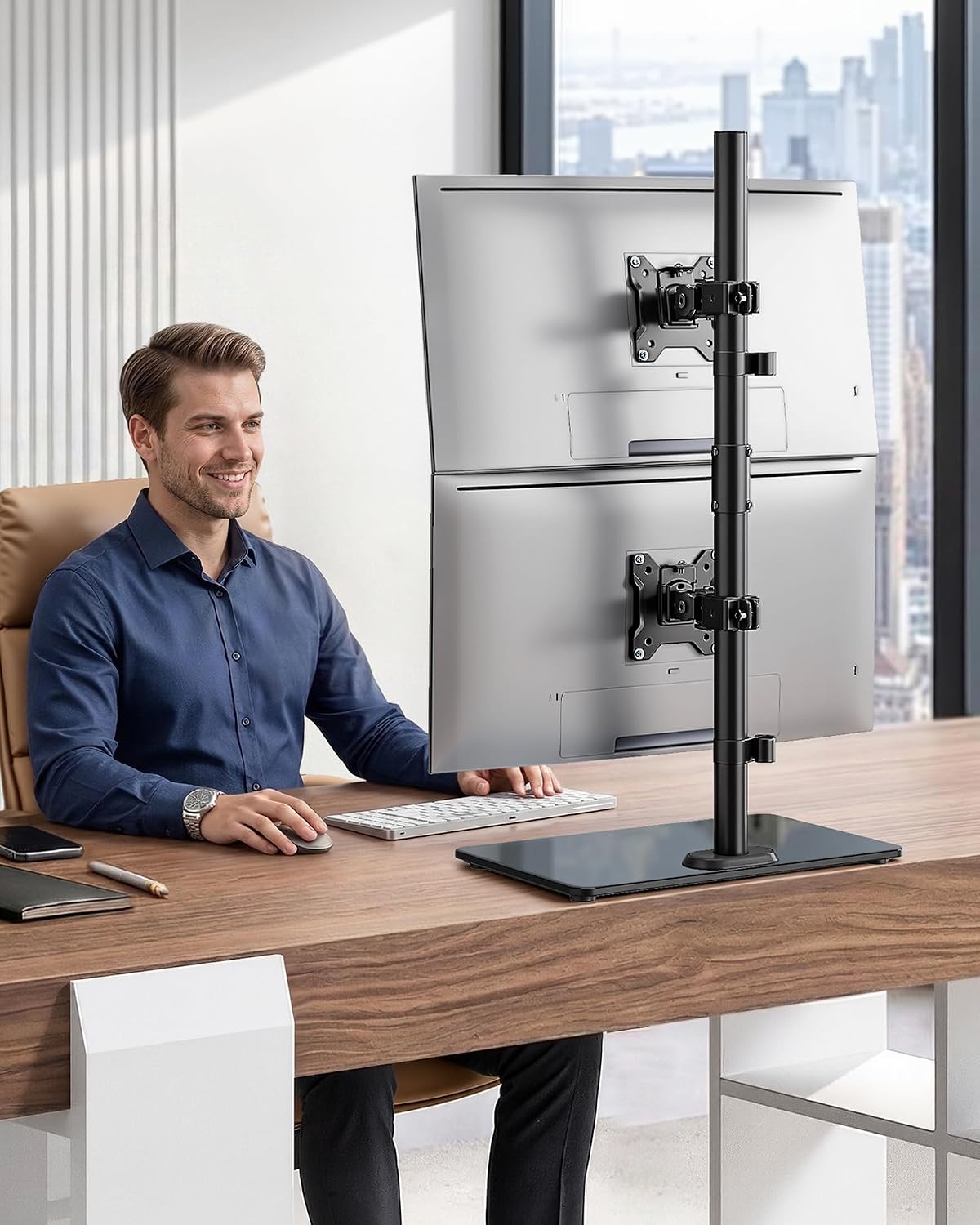 monTEK Vertical Dual Monitor Stand for 17-32", Glass Base