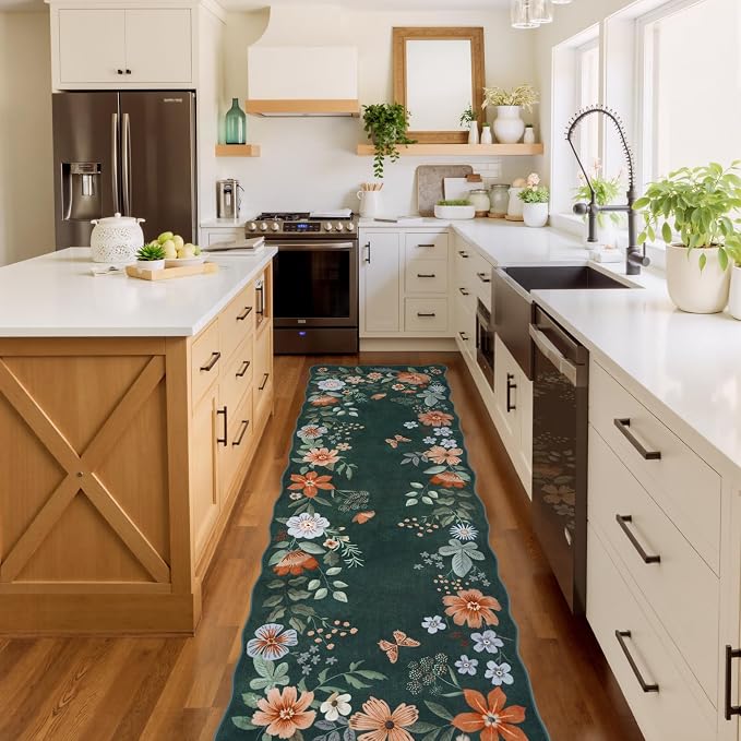 Lahome Floral Washable Runner Rug, Boho Ultra-Thin Kitchen Runners