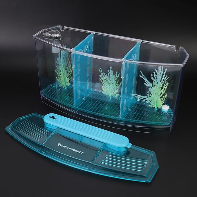 Yctze LED Acrylic Aquarium Breeding Box and Kit - Ideal for Betta Fish, Dual and Mini Aquarium Environment (Blue)