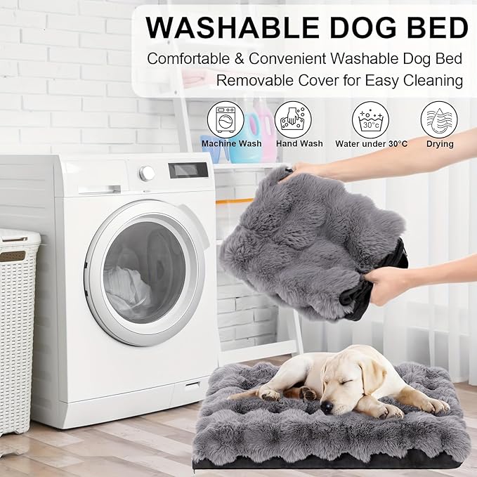 Dog Beds for Extra Large Dogs, Soft Plush Faux Fur Fluffy Dog Mat with Removable Washable Cover & Anti-Slip Bottom, Machine Washable (Medium)