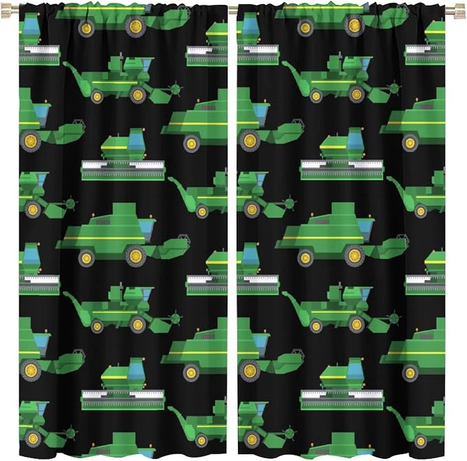 Kids Agriculture Machine Window Curtains, Farm Equipment Tractors Transport
