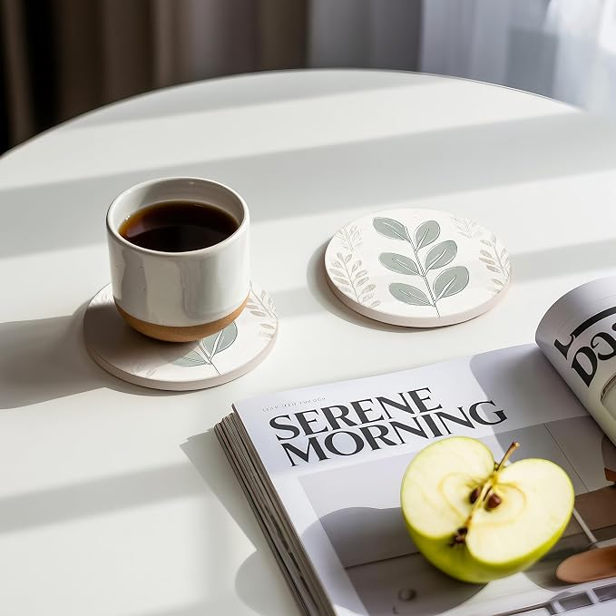 VEYRO Ceramic Coasters Set of 4 – Absorbent Stone Drink Coasters