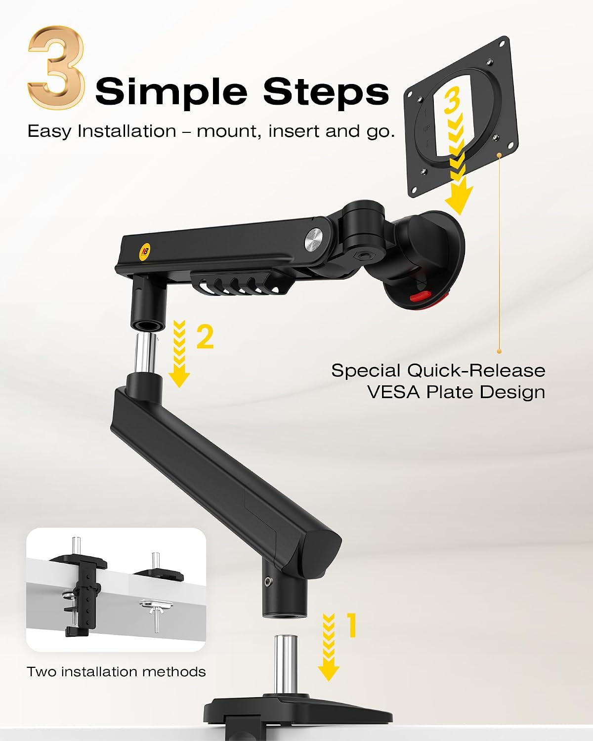 NB SmooVex™ Monitor Arm, Monitor Stand fits up to 32 Inch, Mechanical Spring Mount, VESA 75/100 mm, Model-A5(Black)
