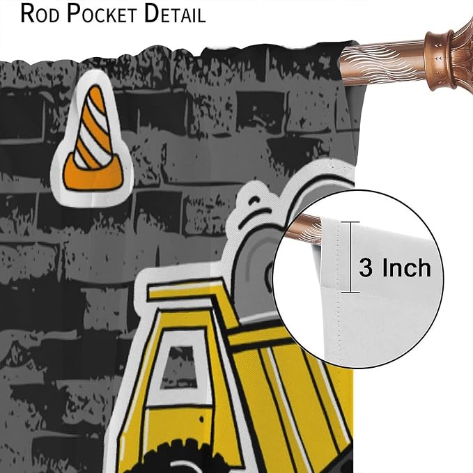 Kids Construction Excavator Window Curtains