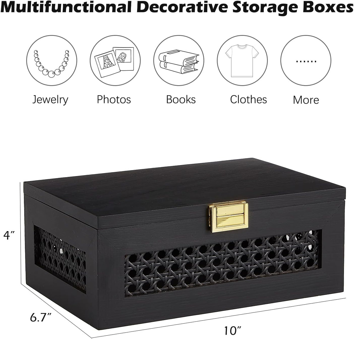 Decorative Rattan Storage Boxes Baskets with Lid Wooden Frame