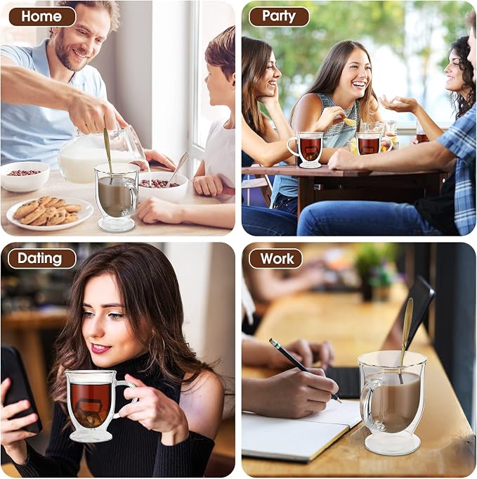 Gejoy 6 Sets Double Wall Glass Coffee Mugs