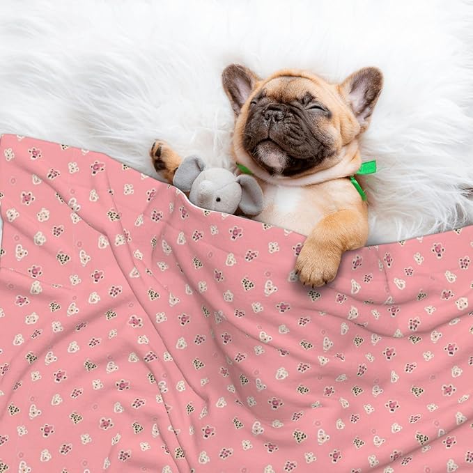 Reversible Plush Throw for Dogs and Cats, Pink Cheetah Leopard, Double Sided Blanket with Nubby Dot Side and Sleek Side Ideal for Cuddling Nesting Security