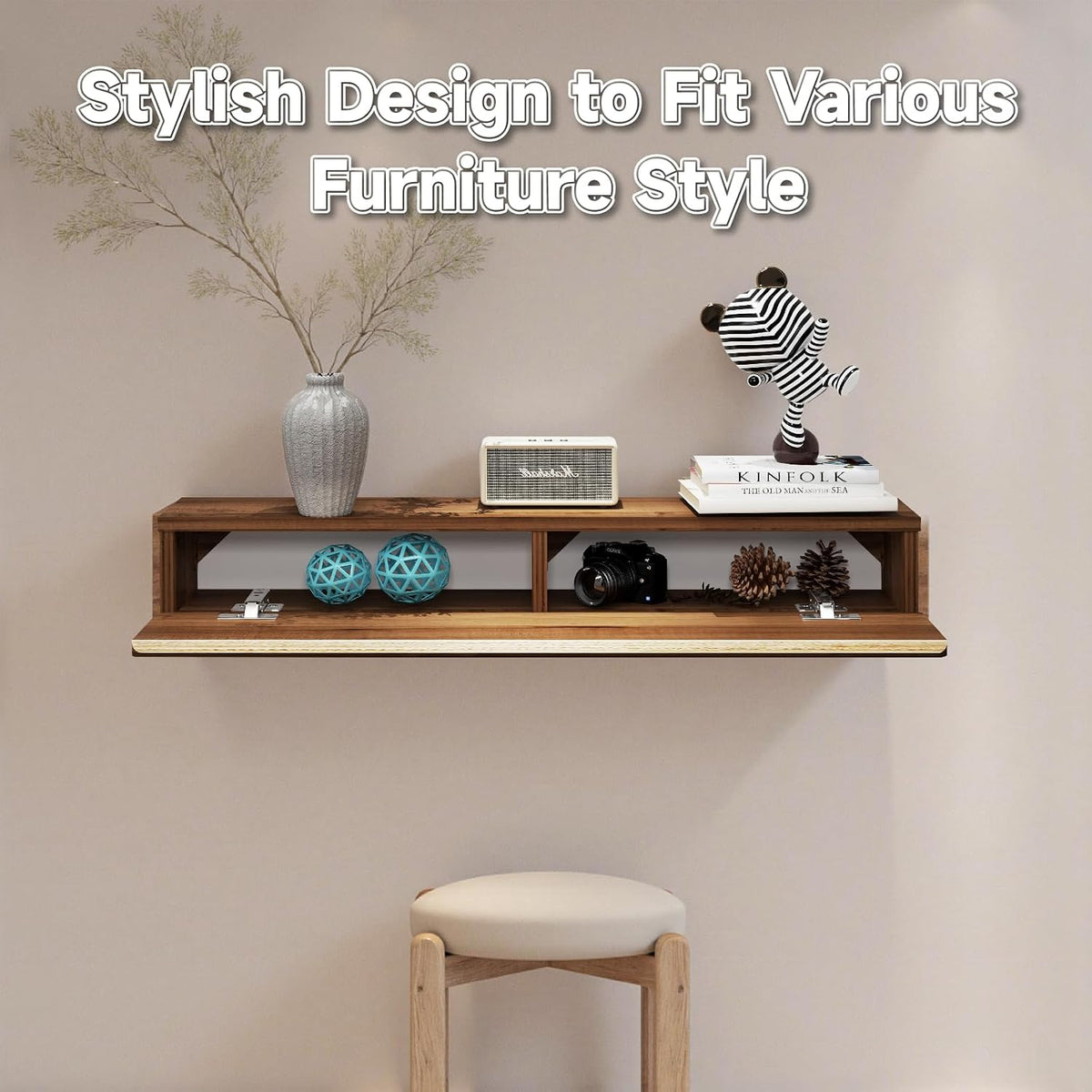 Floating Solid Wood Console Table, 32'' Wall Mounted Narrow Entryway Table with Storage Shelf, Modern Couch Shelves Small Entry Way Tables for Entryway, Front Hall, Hallway (Walnut, 31.5IN)