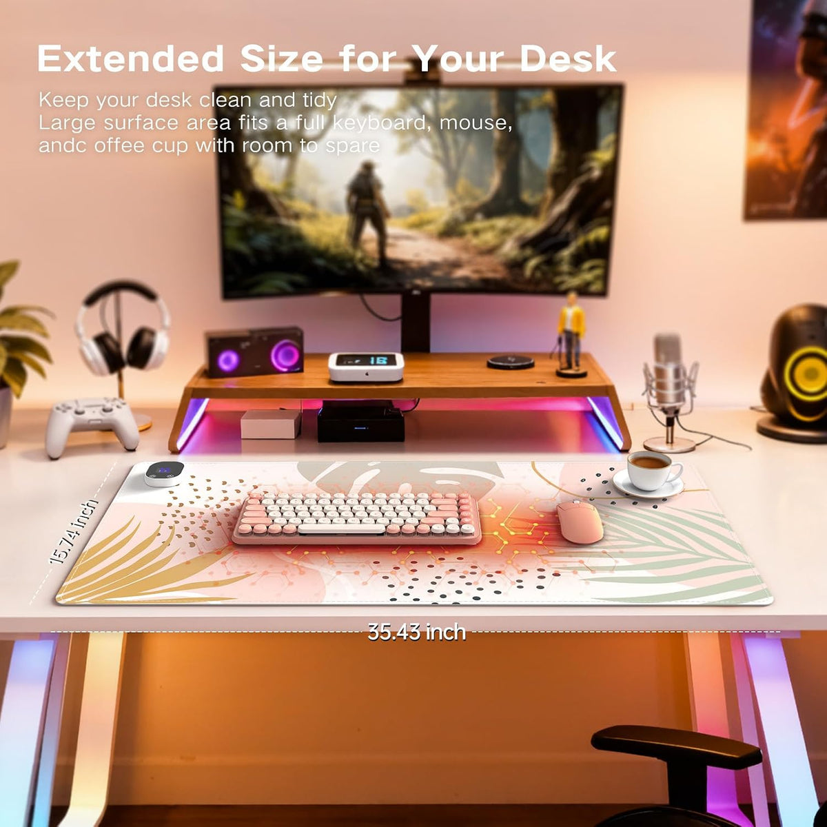 iCasso Computer Mat for Workspace, Morandi 35.4"x15.7" Desktop Mat