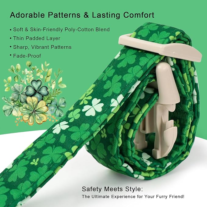 St. Patrick's Day Dog Collar for Small Dogs - Bold Green Lucky Clover Dog Collars, Cute Irish Party Shamrock Puppy Collar, Lightweight Adjustable St. Patricks Day Pet Collars S