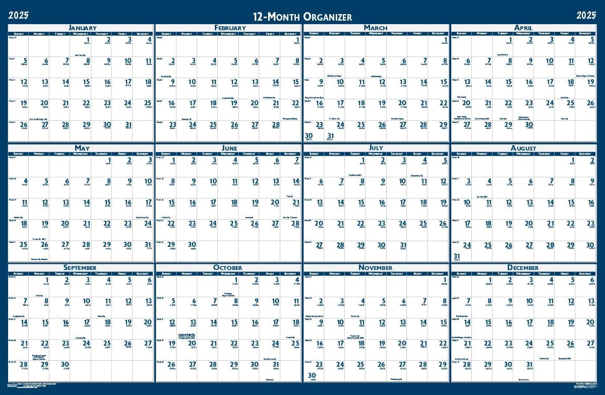 House of Doolittle 2025 Laminated Wall Calendar, Reversible, Horizontal/Vertical, 66 x 33 Inches, January - December (HOD3962-25)