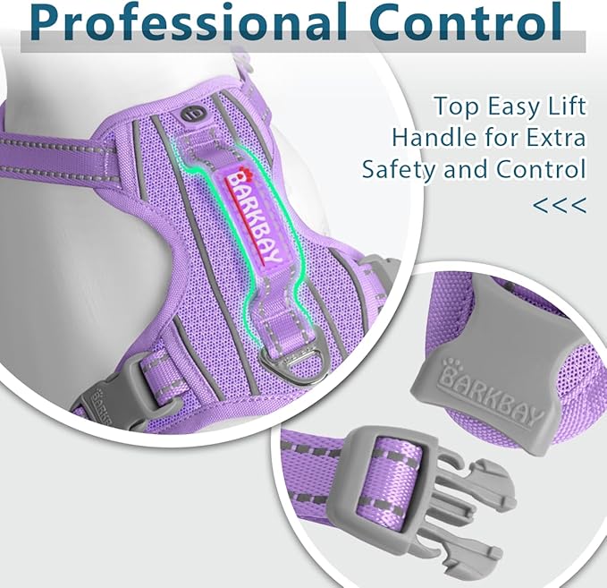 BARKBAY Dog Harness No Pull with ID Tag Pocket - Heavy Duty, Reflective, Easy Control for Large Dogs(Violet Purple,XS)