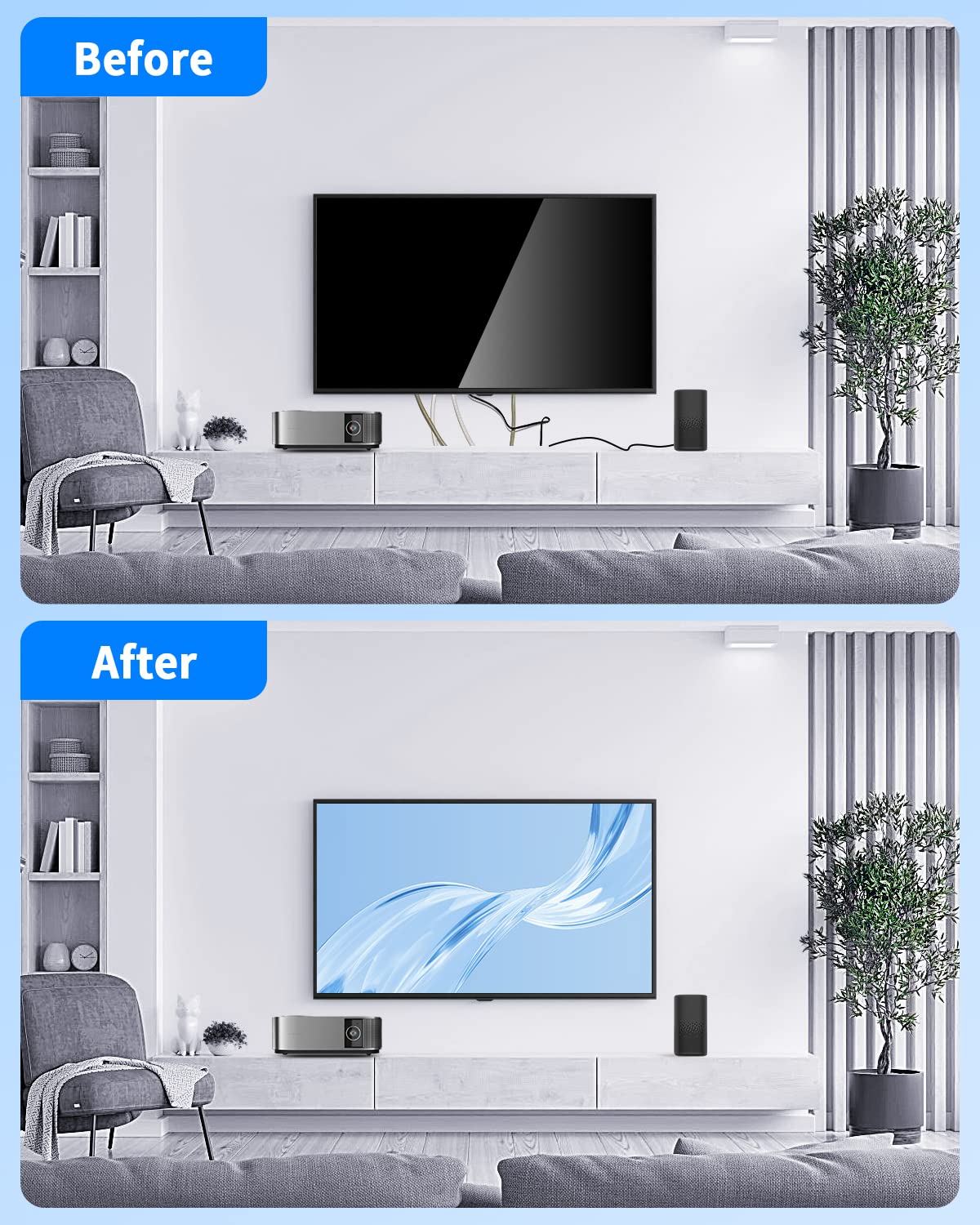 in Wall Cable Management Kit for TV, Recessed Outlet with USB, TV Cable Hider Wall Kit, Wall Cable Management for Low Voltage, TV Cord Hider for Wall Mounted TV, White