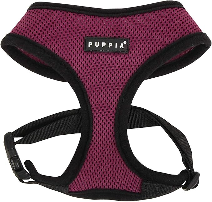 Puppia Soft Dog Harness No Choke Over-The-Head Triple Layered Breathable Mesh Adjustable Chest Belt and Quick-Release Buckle, Purple, Medium