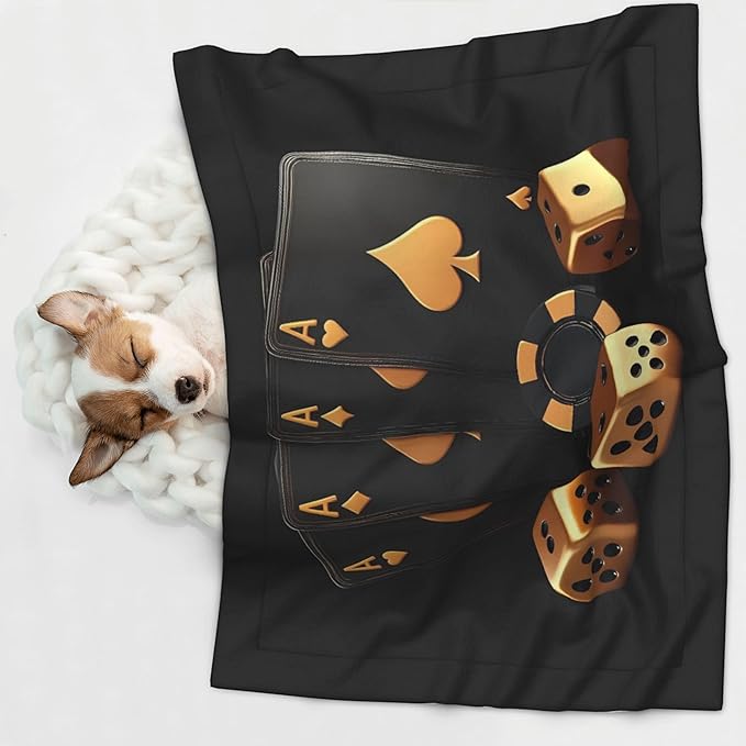 Waterproof Dog Blanket Soft Pet Blanket for Puppy Cat, Fleece Cat Throw Blankets for Furniture Bed Couch Sofa Reversible - Casino Cards Poker