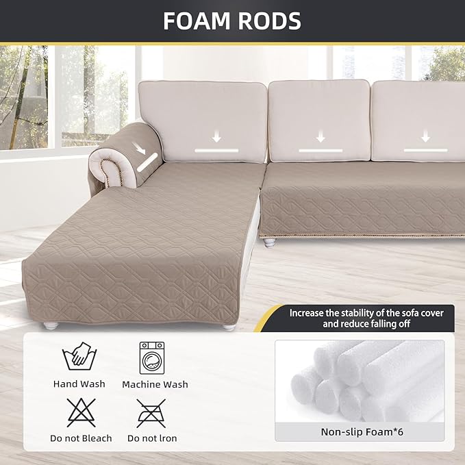 ele ELEOPTION 100% Waterproof 2 Piece Couch Cover Pet Blanket Sectional L Shape Sofa Cushion Cat Dog Bed Cover (Chaise Lounge + 2 Seat Covers) Khaki