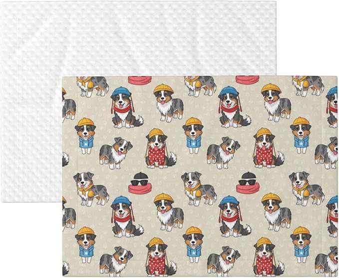 Pet Blanket for Travel and Home, Cute Australian Shepherd Dog and Puppy, Reversible Plush Dot Design with Soft Grip Texture on One Side Perfect for Car Seats Moving Vehicles