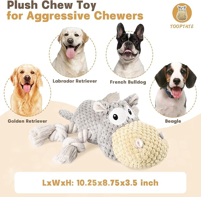 Dog Toys for Aggressive Chewers - Squeaky Dog Toys to Keep Them Busy for Large Dogs (Gray, Medium)