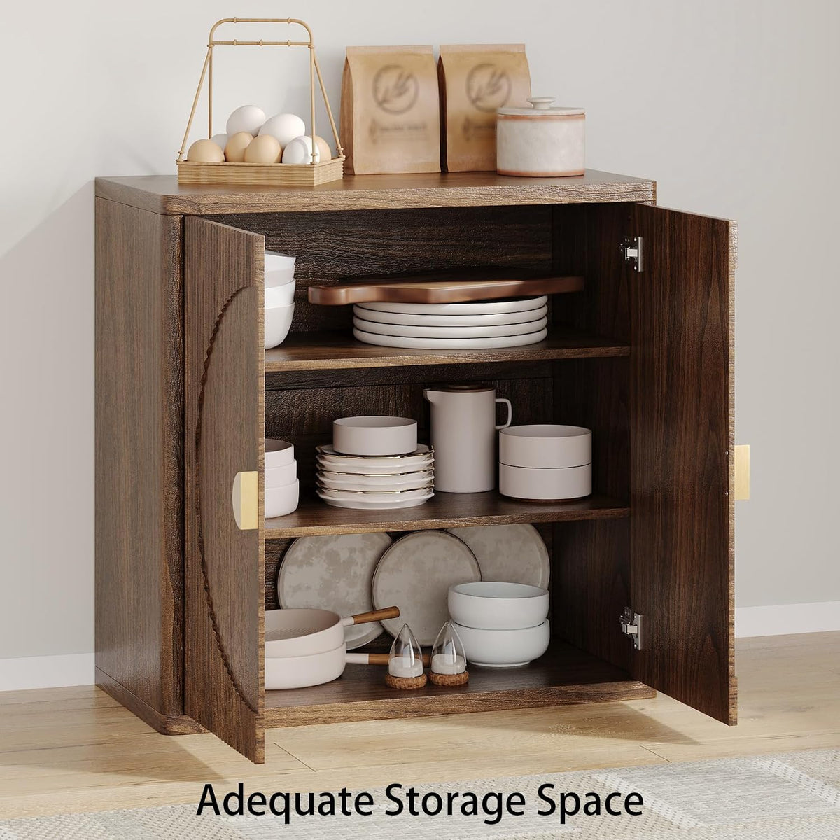 31.5"Sideboard Buffet Cabinet with 3 Adjustable Shelves & 2 Doors (Walnut)