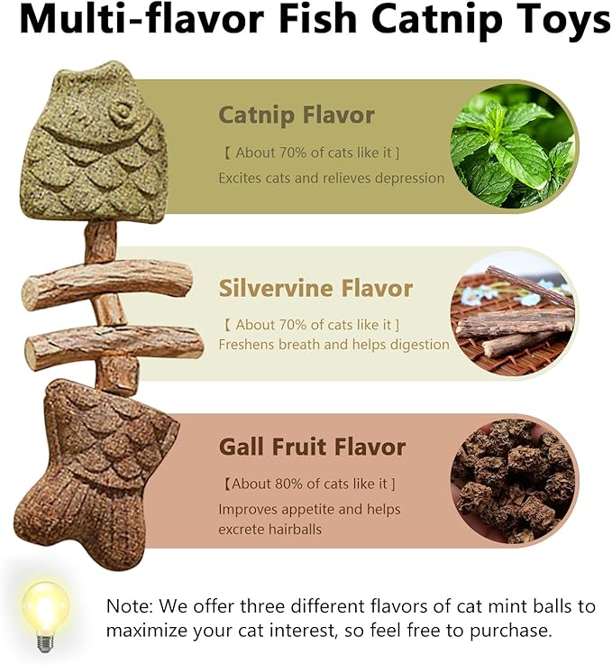 3 Pack Catnip Toys, Healthy Cat & Kitten Teeth Cleaning Dental Chew Toy, Contain Catnip, Natural Silvervine, and Gall Fruit, Interactive Cat Toys for Indoor Cats, are Edible for All Cats Breeds