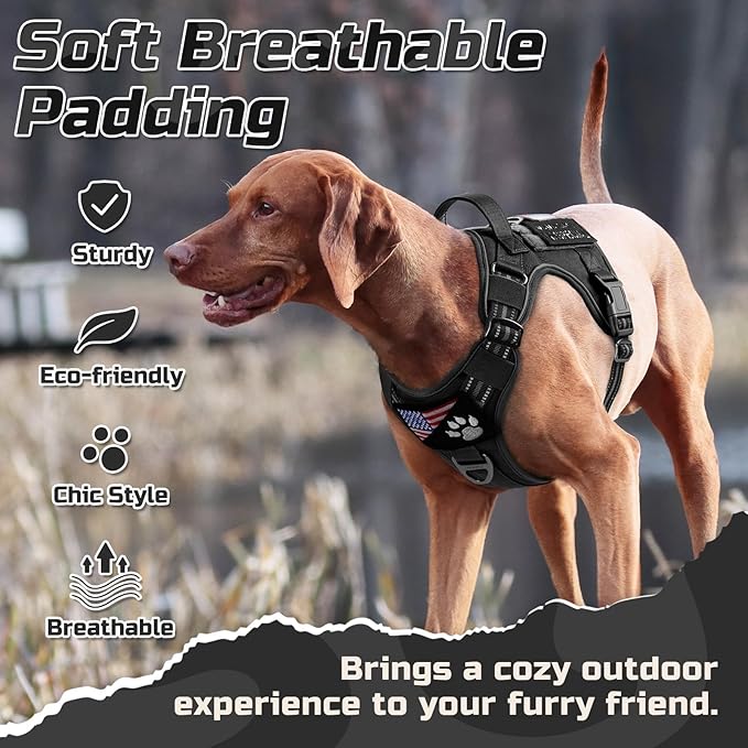 rabbitgoo Tactical Dog Harness for Large Dogs, No Pull Military Service Vest with Handle & Molle, Easy Control for Training Walking, Adjustable Reflective Straps, Black, L