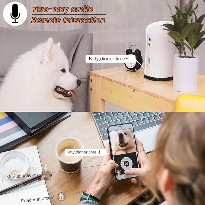 Dog Camera Treat Dispenser, WiFi Remote Pet Camera with Two-Way Audio and Night Vision, Compatible with Alexa