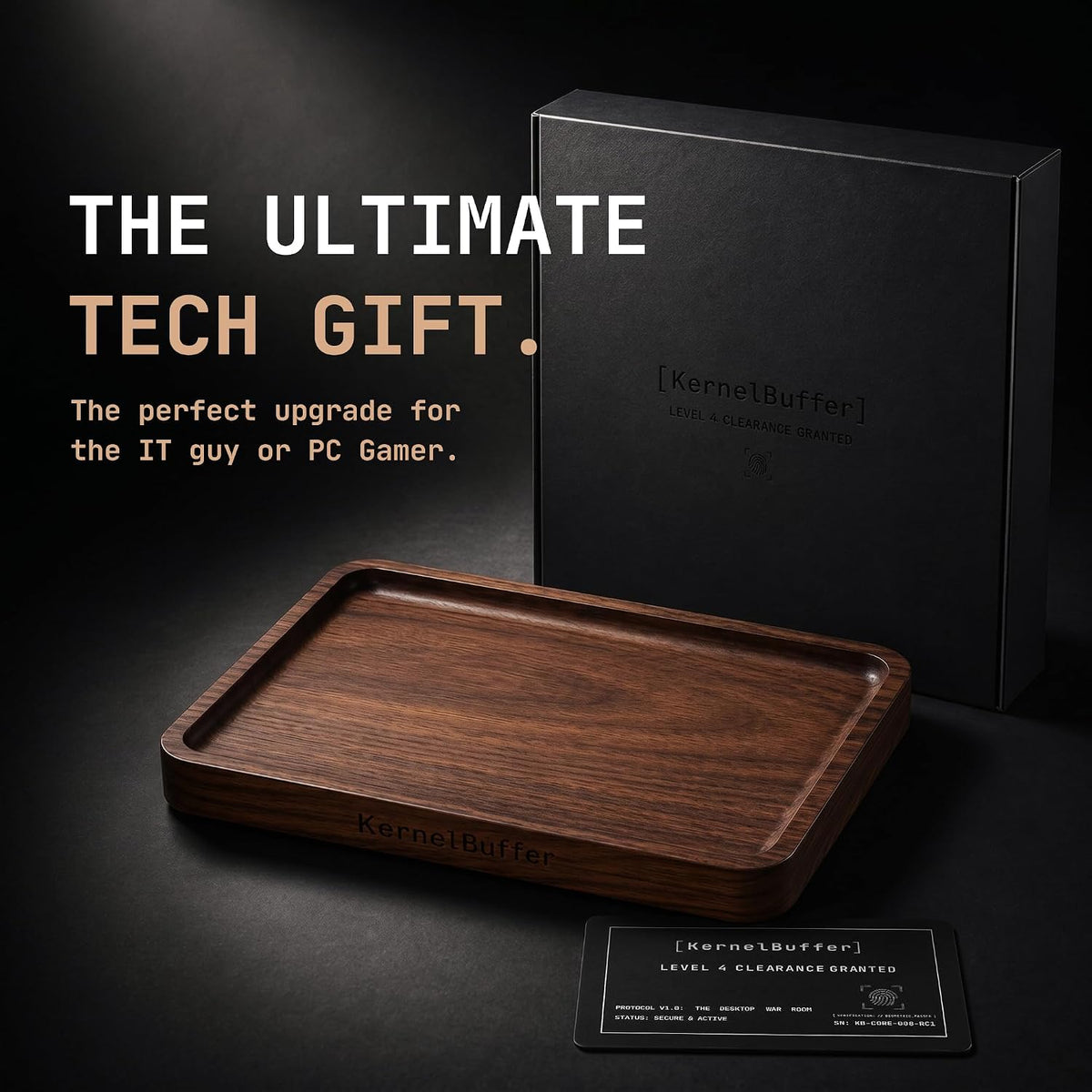 Solid Black Walnut EDC Dump Tray - Premium Valet Tray for Men, Minimalist Geek Desk Setup Accessory & Nightstand Catchall Organizer (9.8" x 5.9")