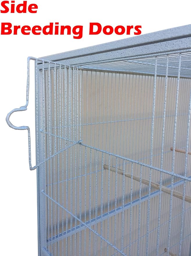 76" Extra Large Double Stackable Wrought Iron Breeding Bird Flight Parrot Cockatiel Conure Breeder Separate Cages Nesting Box Doors Easy Clean Pull Out Grate Tray Detachable Rolling Stand