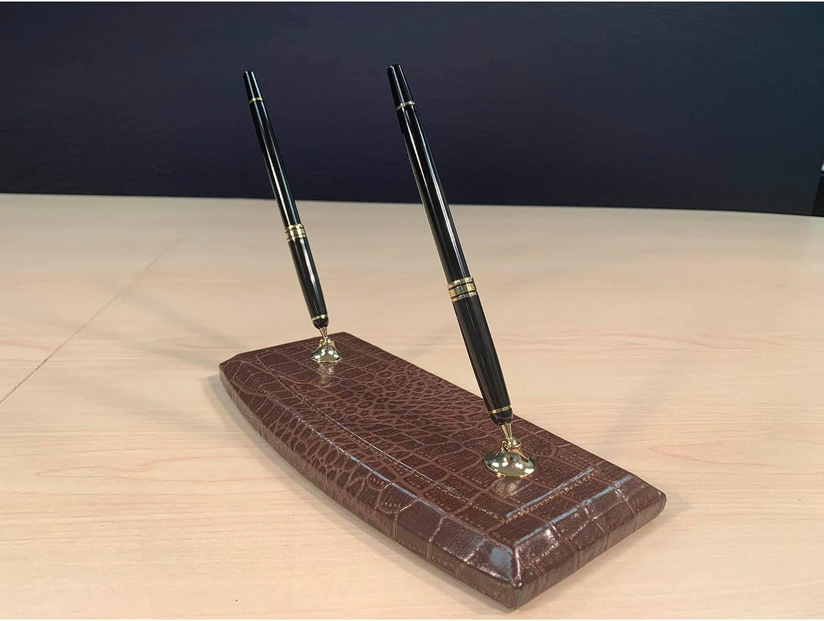 DACASSO Crocodile Embossed Leather Desk Set - Luxury Leather Desk Pad & Desk Organization Essentials - Office Organization & Executive Desk Decor - (Brown, 10 Piece)