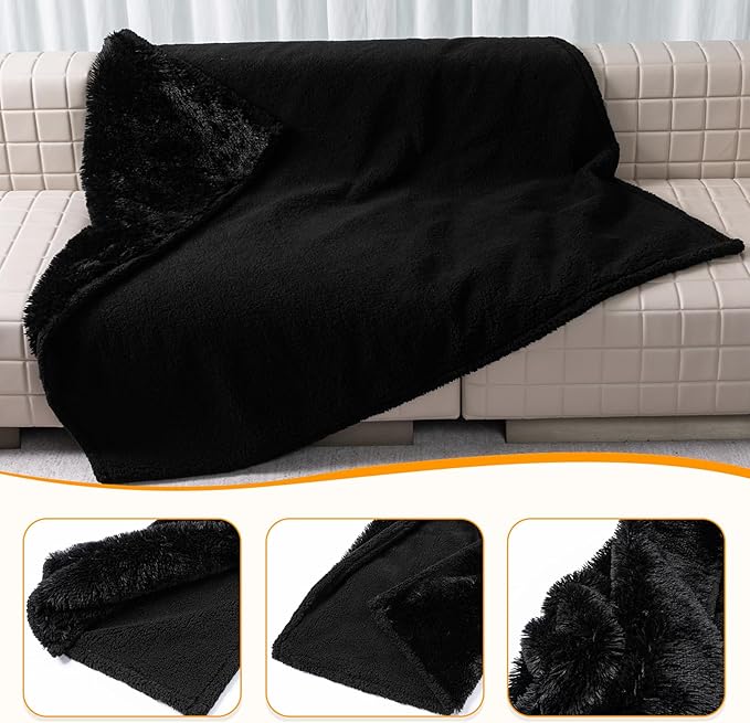 Black Faux Fur Pet Blanket for Large Dogs Cat Puppy Waterproof Calming Dog Blankets Fluffy Long Faux Fur Throw Blankets for Couch Protector Love Bed Cover Washable(Black,M)