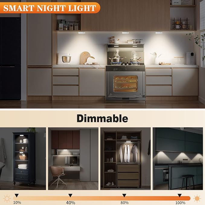 Warm Color LED Closet Lights Motion Sensor Puck Light, USB Rechargeable Battery