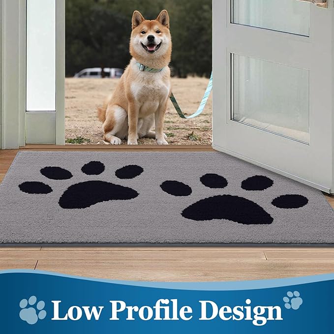 Buganda Dog Door Mat for Muddy Paws, Absorbent Dirt Trapper Washable Indoor Doormats, Non Slip Low-Profile Mud Mat for Dogs, Front Entrance Doormat for Inside Floor (47x24 Inches, Grey)