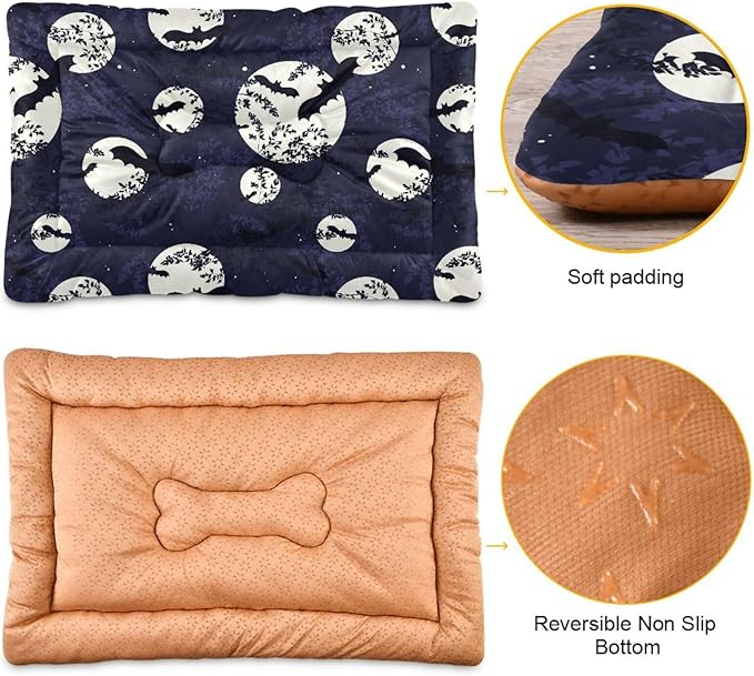 Pet Bed Halloween Bat Moon Dog Bed Mat Absorbing Non Slip Pad Pet Sleeping Mat for Small, Medium, and Large Dogs Puppy Cat 36 in x 24 in