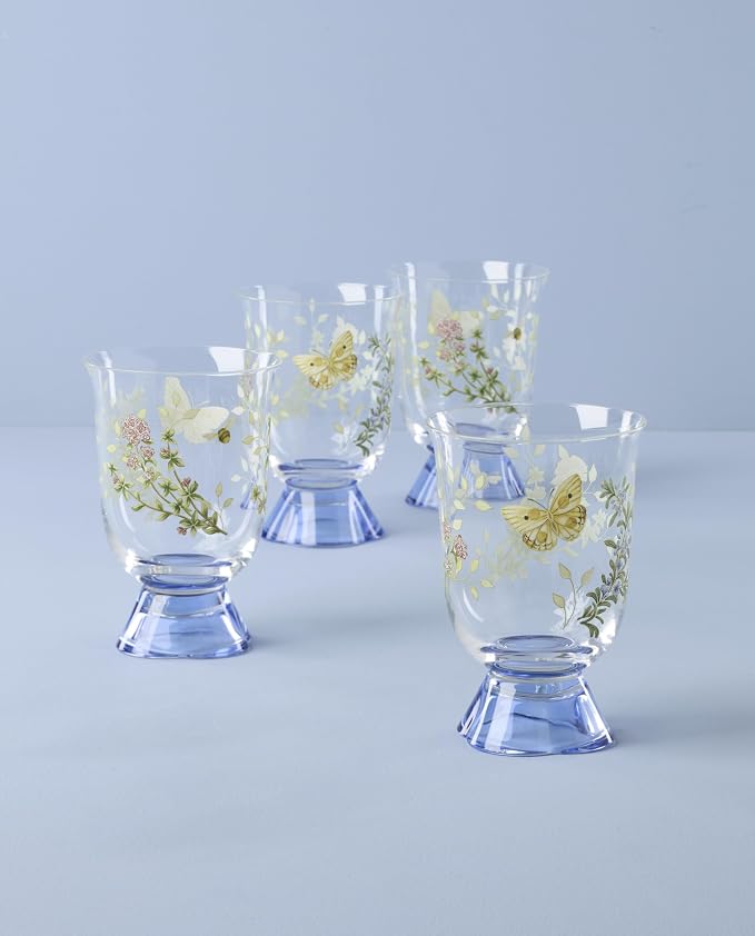 Lenox Butterfly Meadow Herbs Short Glass Tumblers, hand wash only | 5.5 inch