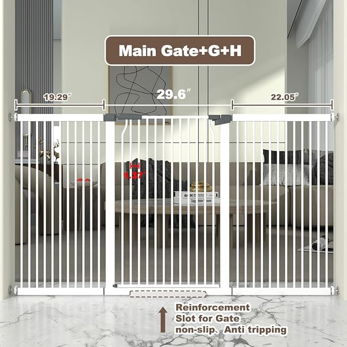 41" Extra Tall and Wide Baby Gate, 72.3-74" Wide Pet Cat Gate for Doorway, Extra Wide Pressure Mounted Child Door with Expansion Kit, Metal Safe Gate, Tall Dog Gate, White