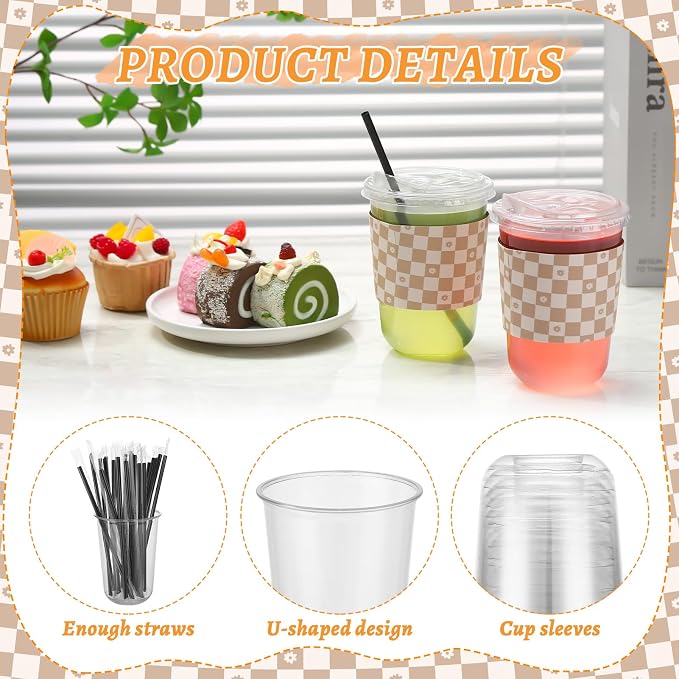 50 Sets 16 Oz Clear Plastic Coffee Cups