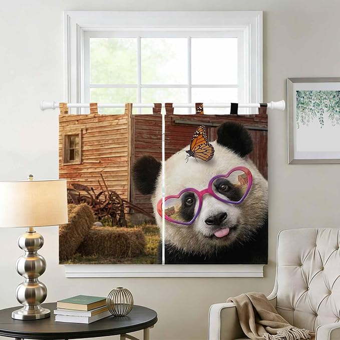 Farm Panda Kitchen Curtains 45 Inch Length, Short Cafe Window Curtains Tab Top