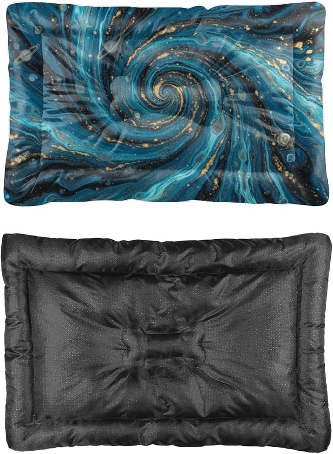 Blue Gold Fluid Swirl Marble Art Dog Beds Medium Furniture Dog Crate Mat Crate Pad Beds for Washable Non-Slip Pet Bed for Cute Bed Travel Mat Pet Furniture Indoor Outdoor 36X24 Inch