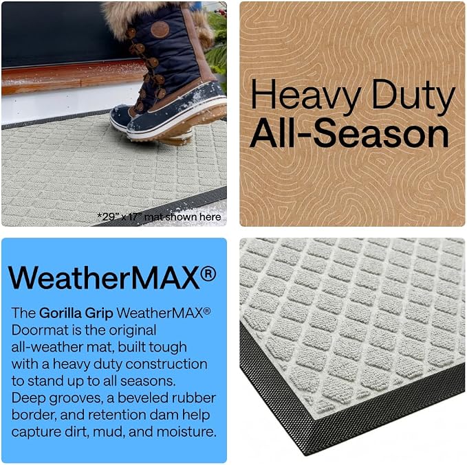 GORILLA GRIP 100% Waterproof All-Season WeatherMAX Doormat US Designed Natural