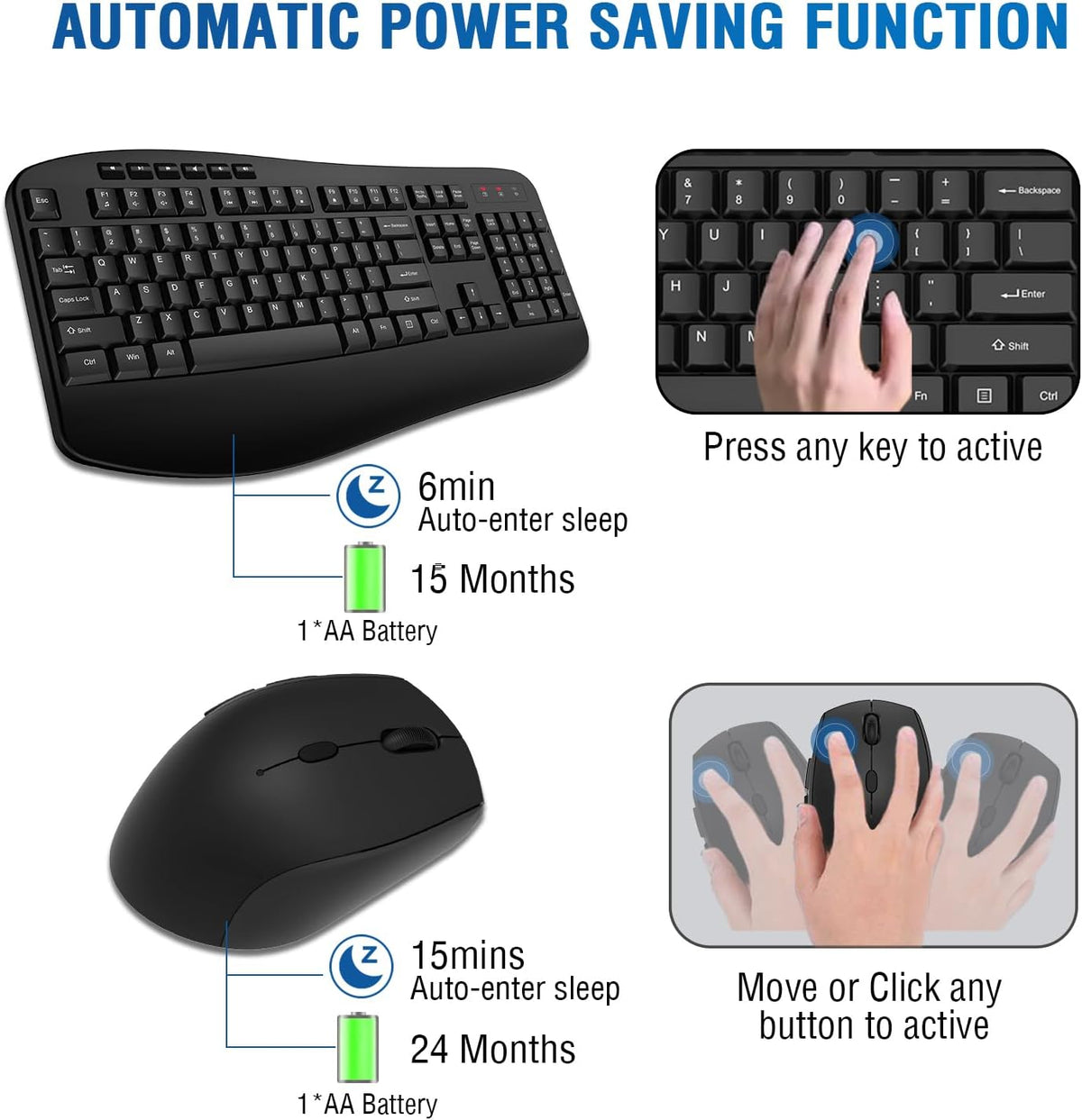 Wireless Keyboard and Mouse Combo, Full-Sized 2.4GHz Wireless Keyboard with Comfortable Palm Rest and Optical Wireless Mouse for Windows, Mac OS PC/Desktops/Computer/Laptops (Classic Black)