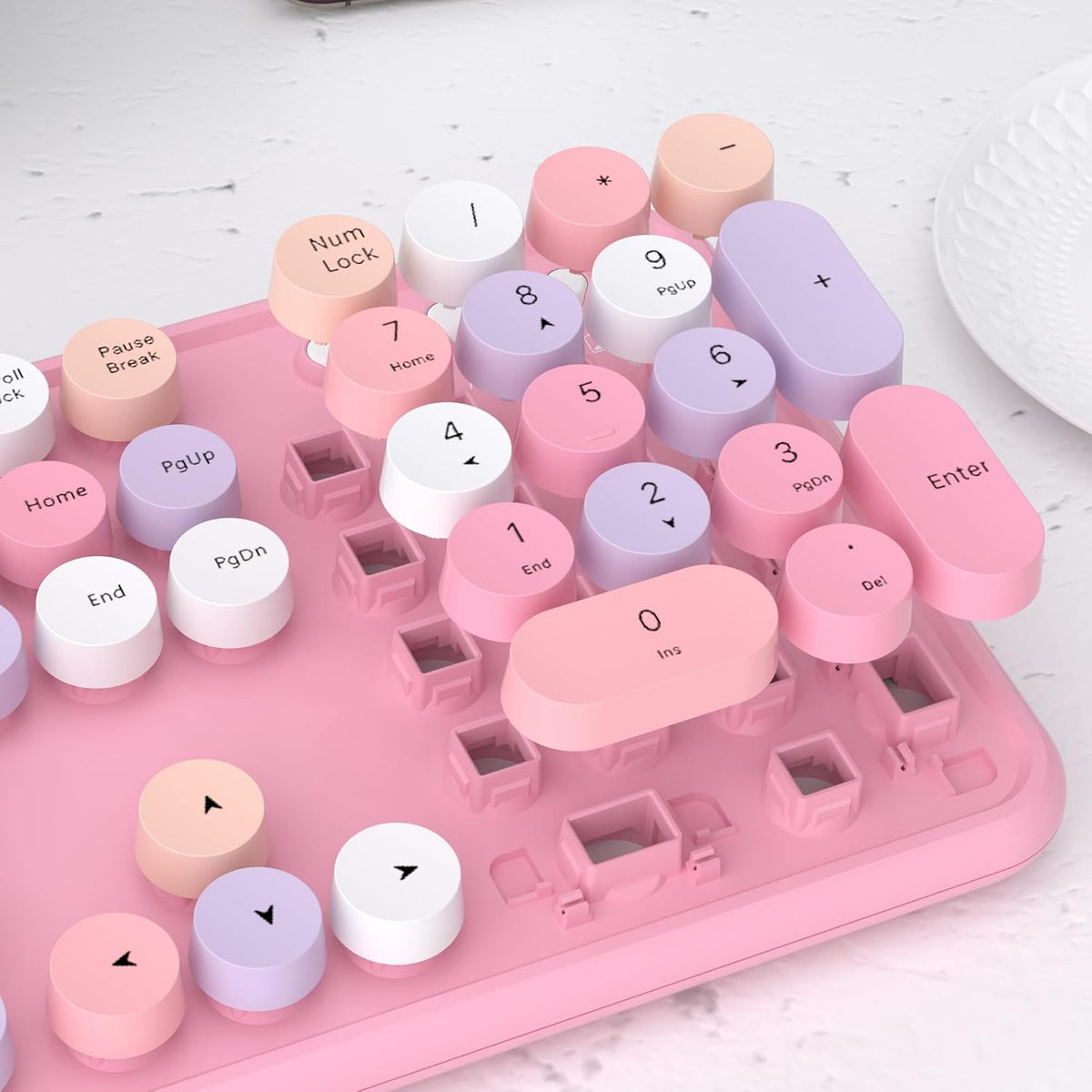 UBOTIE Colorful Wireless Bluetooth Keyboard, Dual Mode (Pink Colorful)