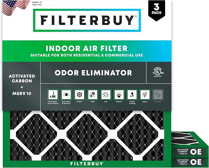 Filterbuy 10x10x1 Air Filter MERV 10 Odor & Allergy Defense