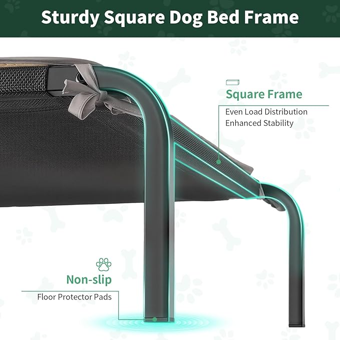 PJYuCien Elevated Dog Bed with Pad for Large Dogs, 48'' Raised Cooling Dog Cot with Breathable Mesh & Absorbent Pee Pad, Sturdy Frame, Non-Slip Feet, Indoor & Outdoor Use