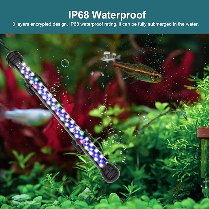Led Aquarium Light with Timer, Submersible Aquarium Plant Light, Fish Tank Light with Auto On/Off, 3 Lighting Modes, Adjustable Brightness (18.9 in for 20-35inch Planted Tank), 10W