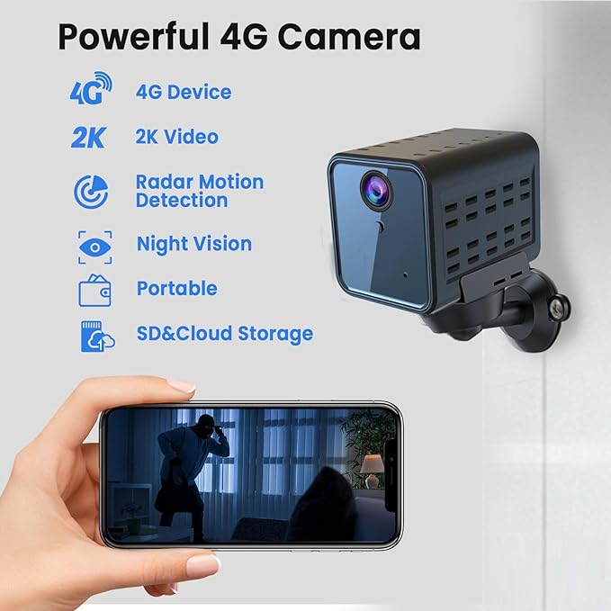 4G LTE Cellular Security Camera, No WiFi Security Camera, SIM Card Included, Upgraded Radar Motion Detection, Long Battery Life, 15-Day Standby, Portable Cordless Camera for Remote Monitoring