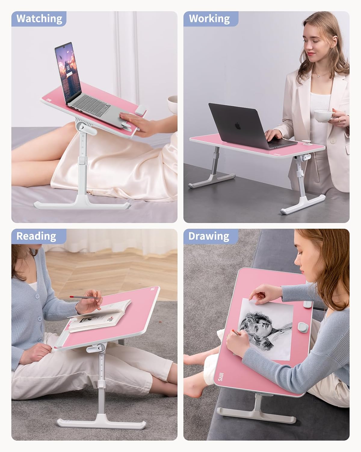 SAIJI Height & Angle Adjustable Laptop Stand for Bed, Lap Desk Tray Table