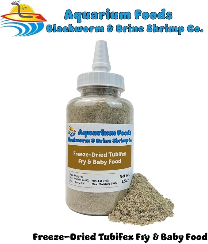 Aquatic Foods Inc. Tubifex Worm Powder Fry & Baby Food for Freshwater Fish, Marine Fish, Baby Pondfish, Corals, Anemones, All Tiny Nanofish, Fry and Babies…1.5oz Lg Squeeze Bottle