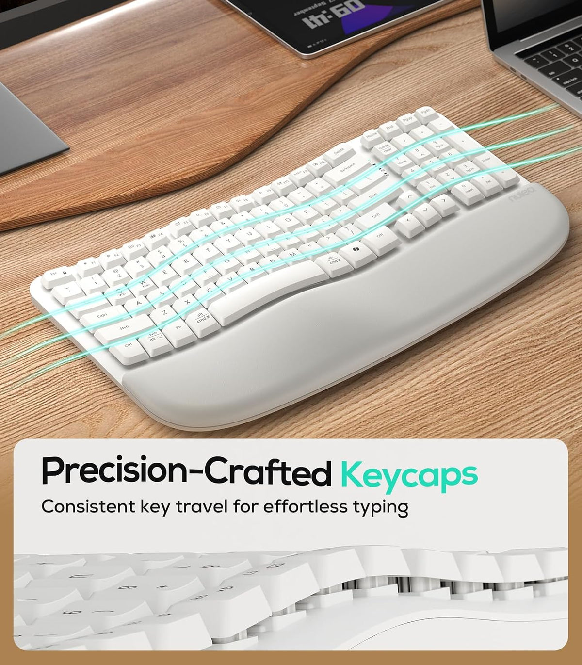 Nulea Wave Keys Ergonomic Keyboard Wireless with Cushioned Palm Rest